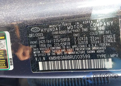 2024 Hyundai Kona Sel z USA, uszkodzony, nr VIN KM8HB3AB8RU103599